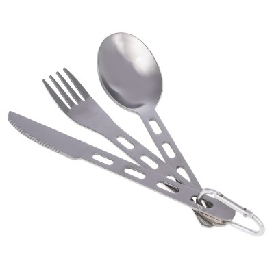 Набор 3 предмета: ложка, вилка, нож на карабине, сталь