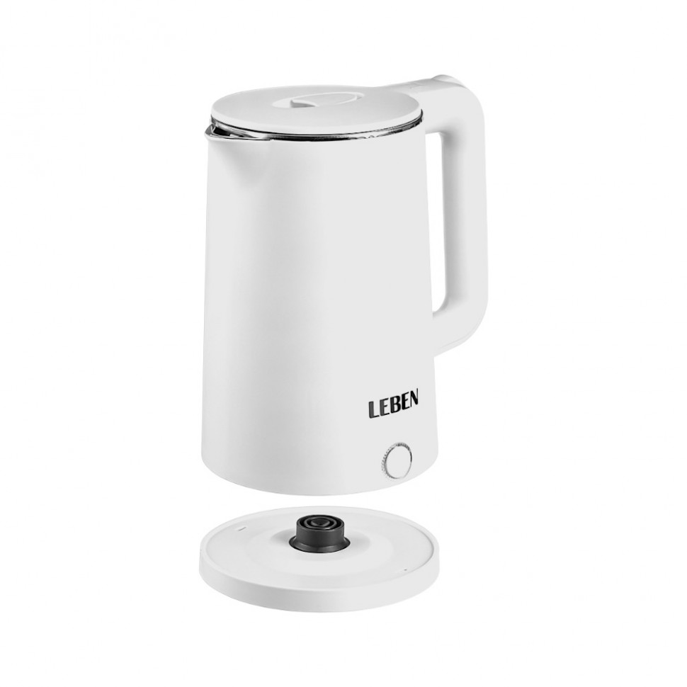 Чайник электрический 1,8л, 1850Вт, скрытый нагревательный элемент, белый пластик