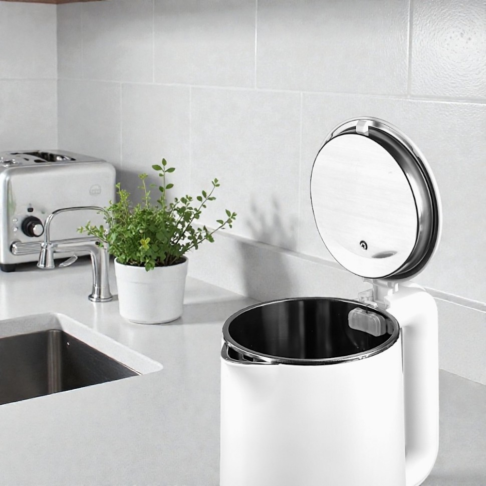 Чайник электрический 1,8л, 1850Вт, скрытый нагревательный элемент, белый пластик