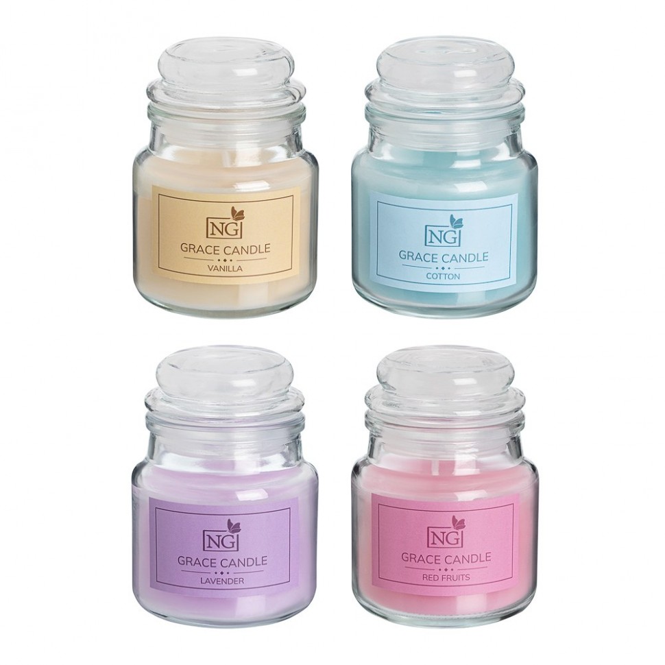 Cвеча ароматизированная Grace Candle 80 гр. ваниль, хлопок, лаванда, красные фрукты (24)