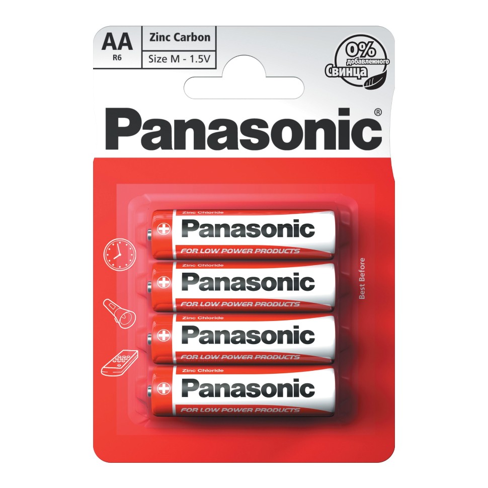 Батарейка Panasonic Red Zinc R06 AA, 4 шт