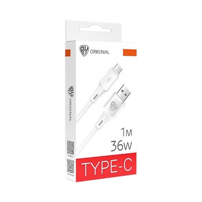 Кабель для зарядки USB(A)-Type C BY Twist, 36Вт, 1 м, 3A, гибкий силикон, белый