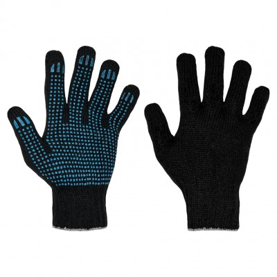 Перчатки Х/Б полушерстяные 7 класс 7 нитей, точка ПВХ, чёрные