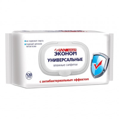Салфетки влажные 120 шт Эконом smart антибактериальные с пластиковым клапаном (16/1)