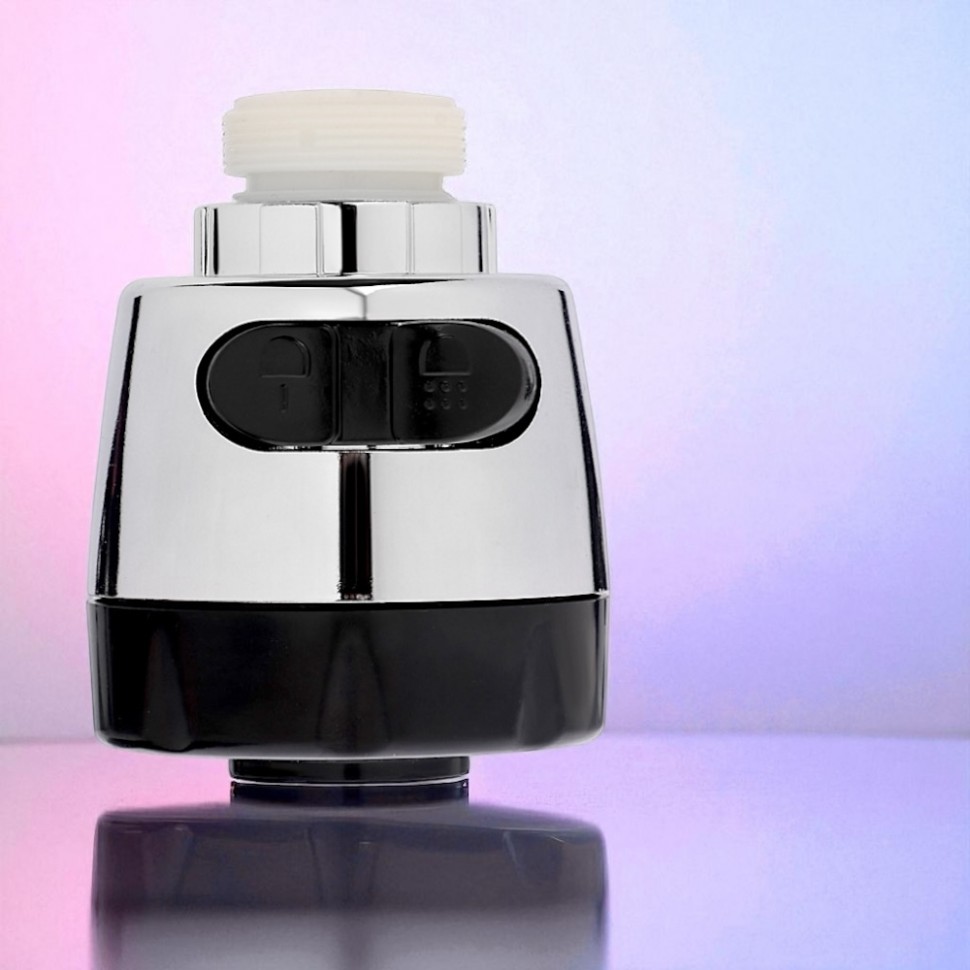 Аэратор-насадка для смесителя, клавишный, 2 режима, пластик, хром/черный