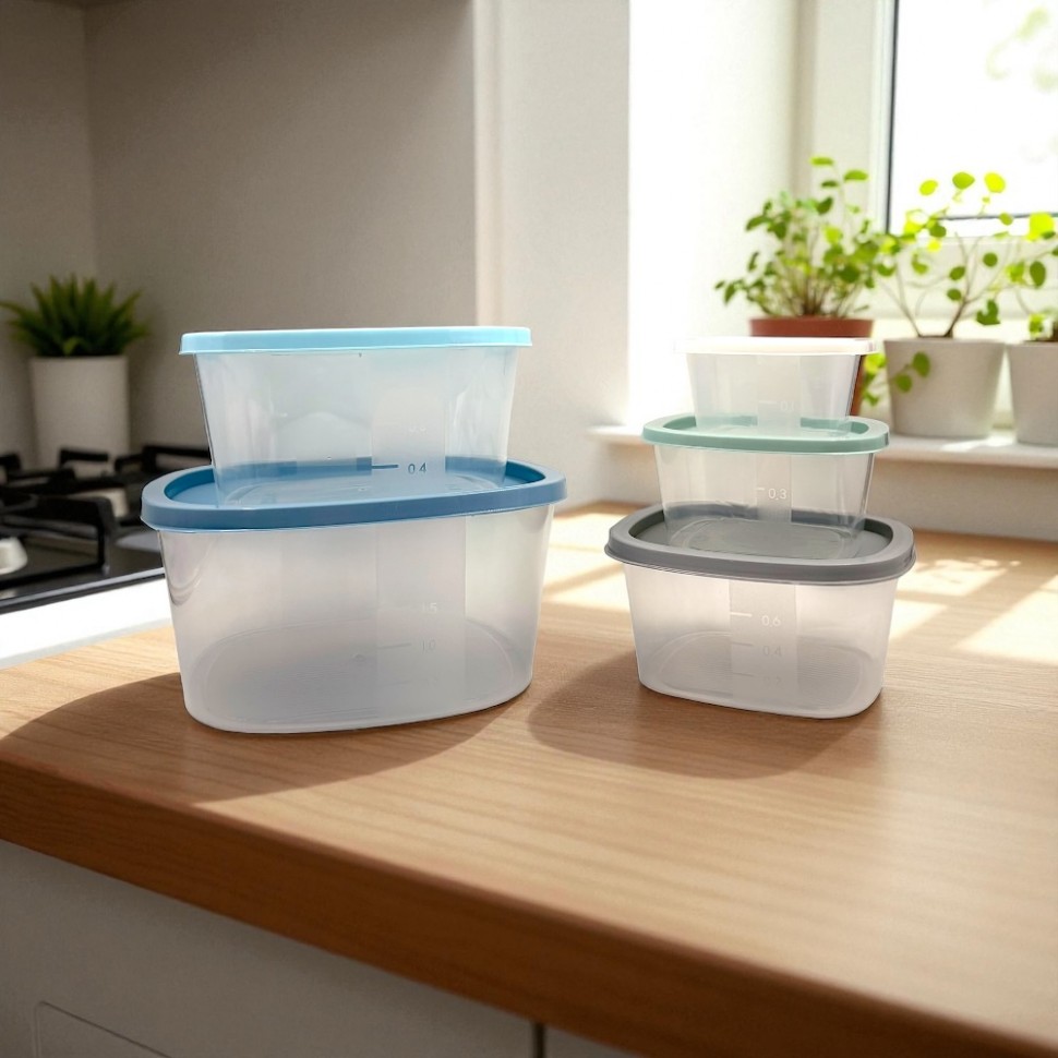 Набор контейнеров пластик 5 шт. 0,23/0,5/0,9/1,55/2,65 л