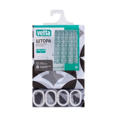 Штора для ванной, с утяжелителем, полиэстер, 90 г/м2, 180x180см, &quot;Геометрия &quot;, 4 дизайна