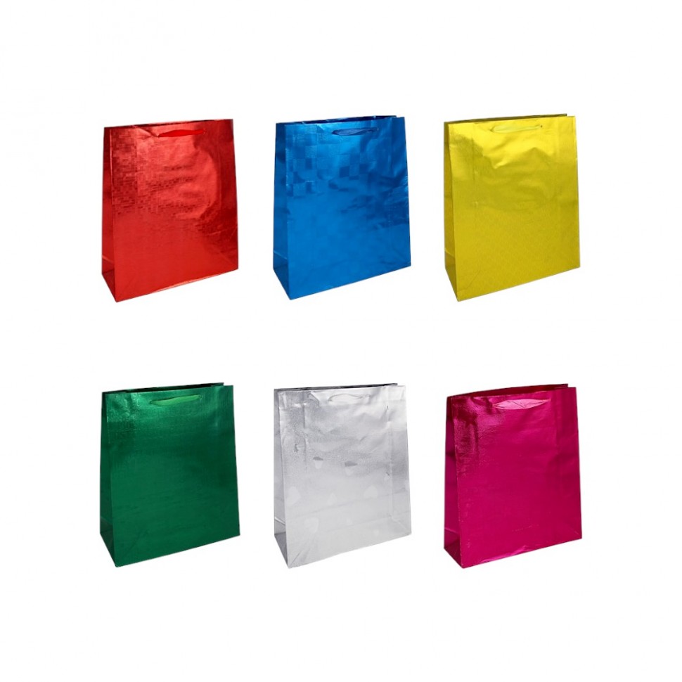 Пакет подарочный бумажный, фольгированный, 23x27x8 см, 6 цветов