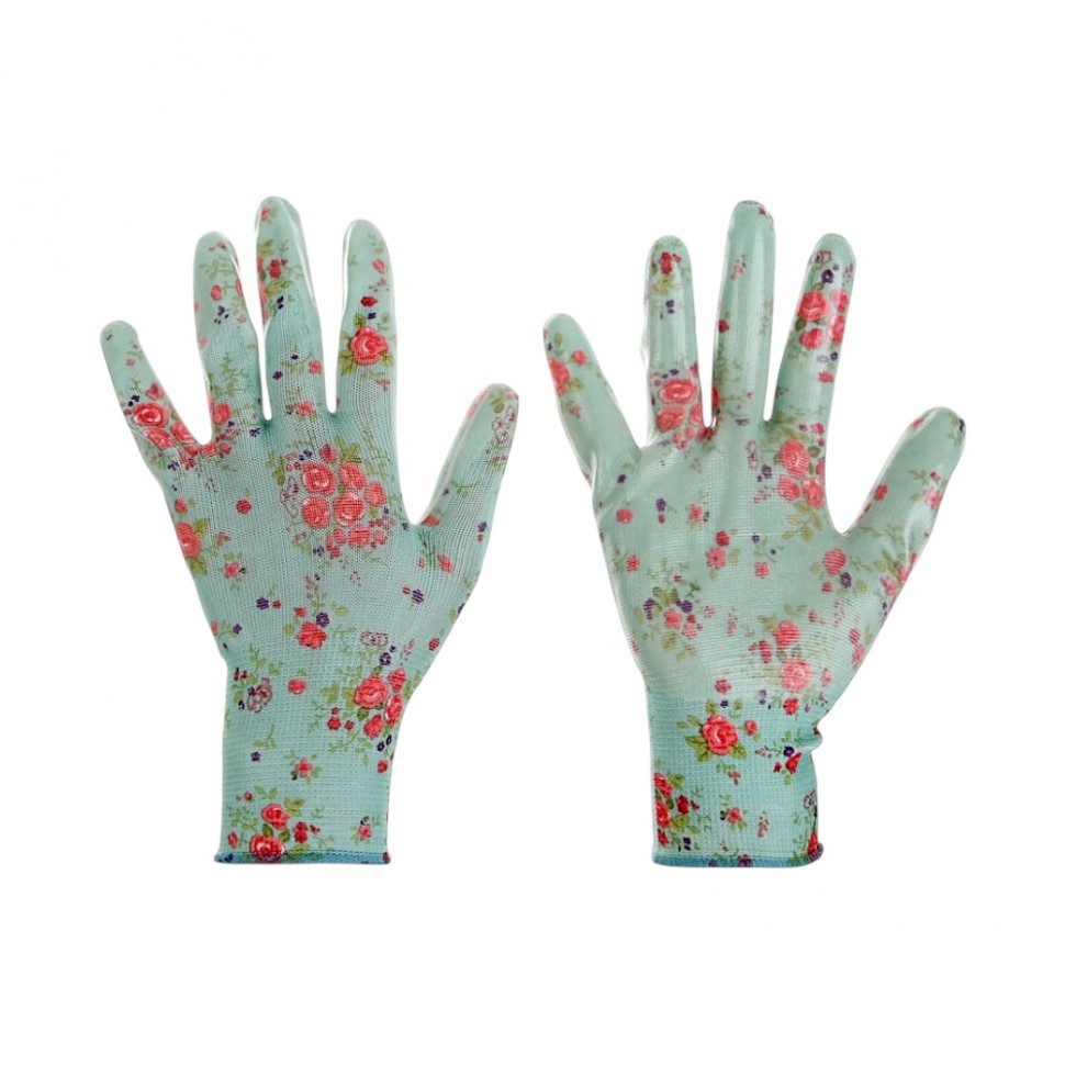 Перчатки садовые с нитриловым полуобливом, полиэстер, 9 размер, 23см, 31г, цветные