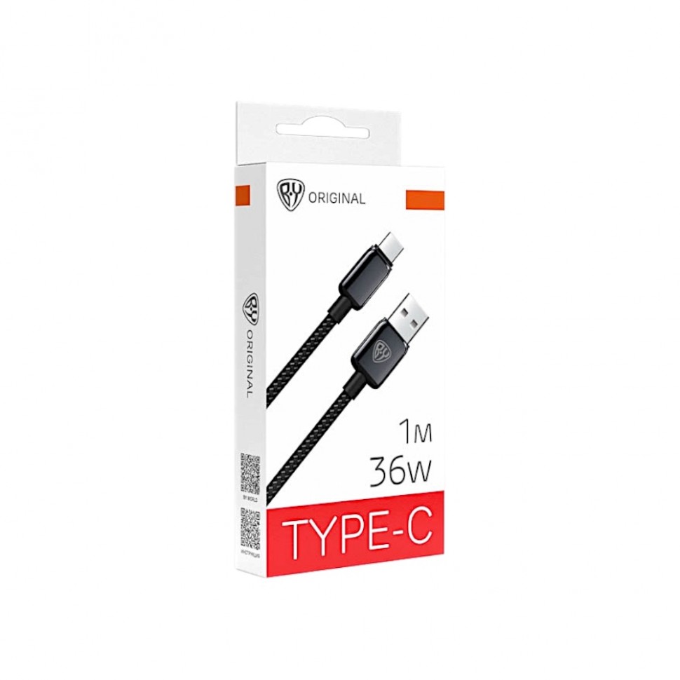 Кабель для зарядки USB(A)-Type C BY ZINC, 36Вт, 1 м, 3A, нейлон, цинк. кон.,чёрный