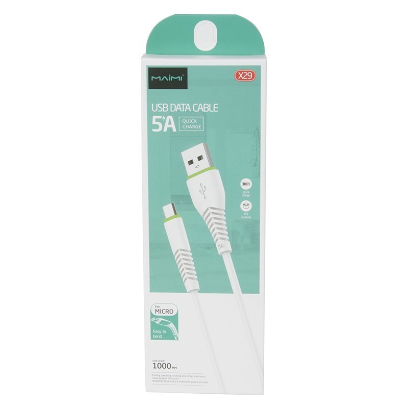 Зарядный кабель Maimi X29 USB / Micro USB, белый 1 м, быстрая зарядка