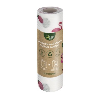 Салфетки бамбуковые в рулоне с принтом &quot;Фламинго&quot;, 50шт, Planeta Eco арт. 75220 (40/10)