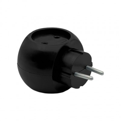 Тройник универсальный  без заземления 6 А черный шар (50)