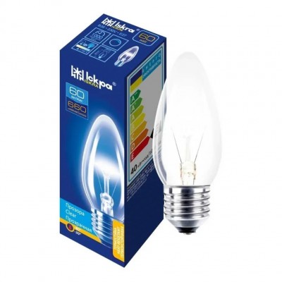 Лампа накаливания 60Вт Е27 свеча прозрачная