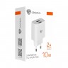 Сетевое зарядное устройство BY Double 10Вт, 2xUSB, 2А, 5В,110-240В, 50-60Гц, пластик белый