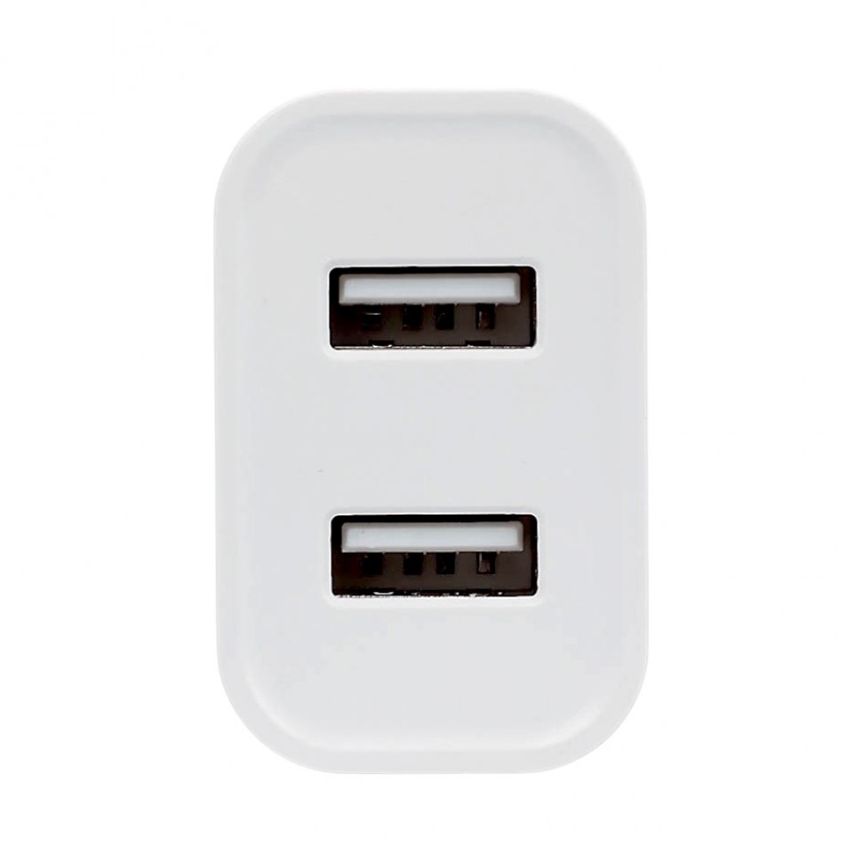 Сетевое зарядное устройство BY Double 10Вт, 2xUSB, 2А, 5В,110-240В, 50-60Гц, пластик белый