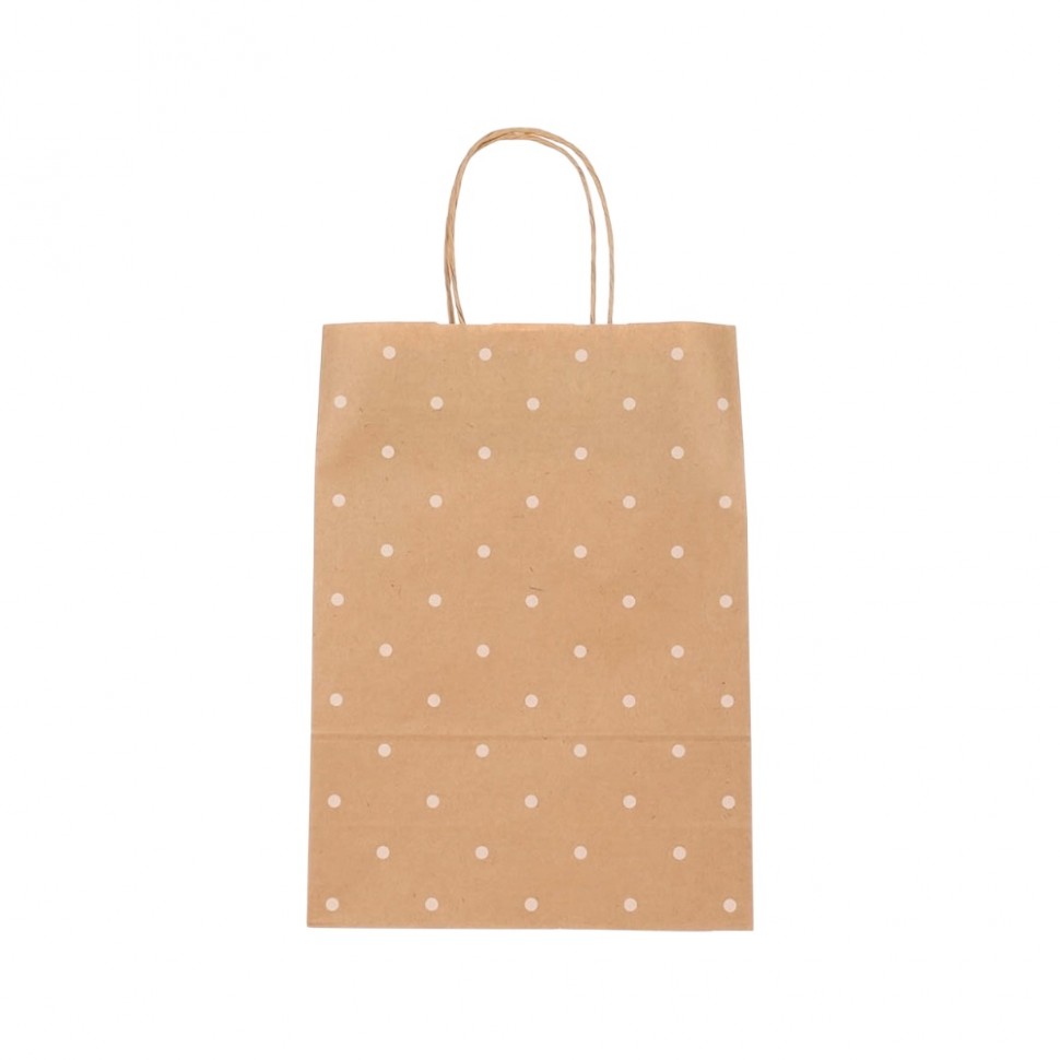 Пакет подарочный с кручеными ручками крафт 24x10,5x32 см, "Горошек"