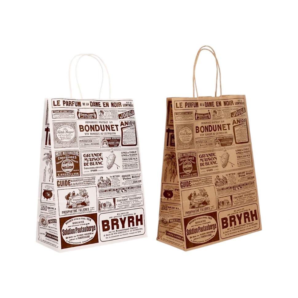 Пакет подарочный с кручеными ручками крафт 24x10,5x32см, "Газета", в ассортименте