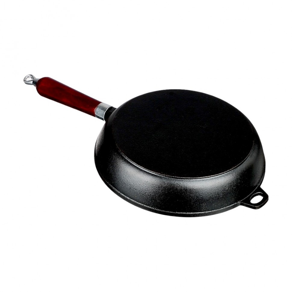 Сковорода чугун, d22х5см, деревянная ручка, индукция