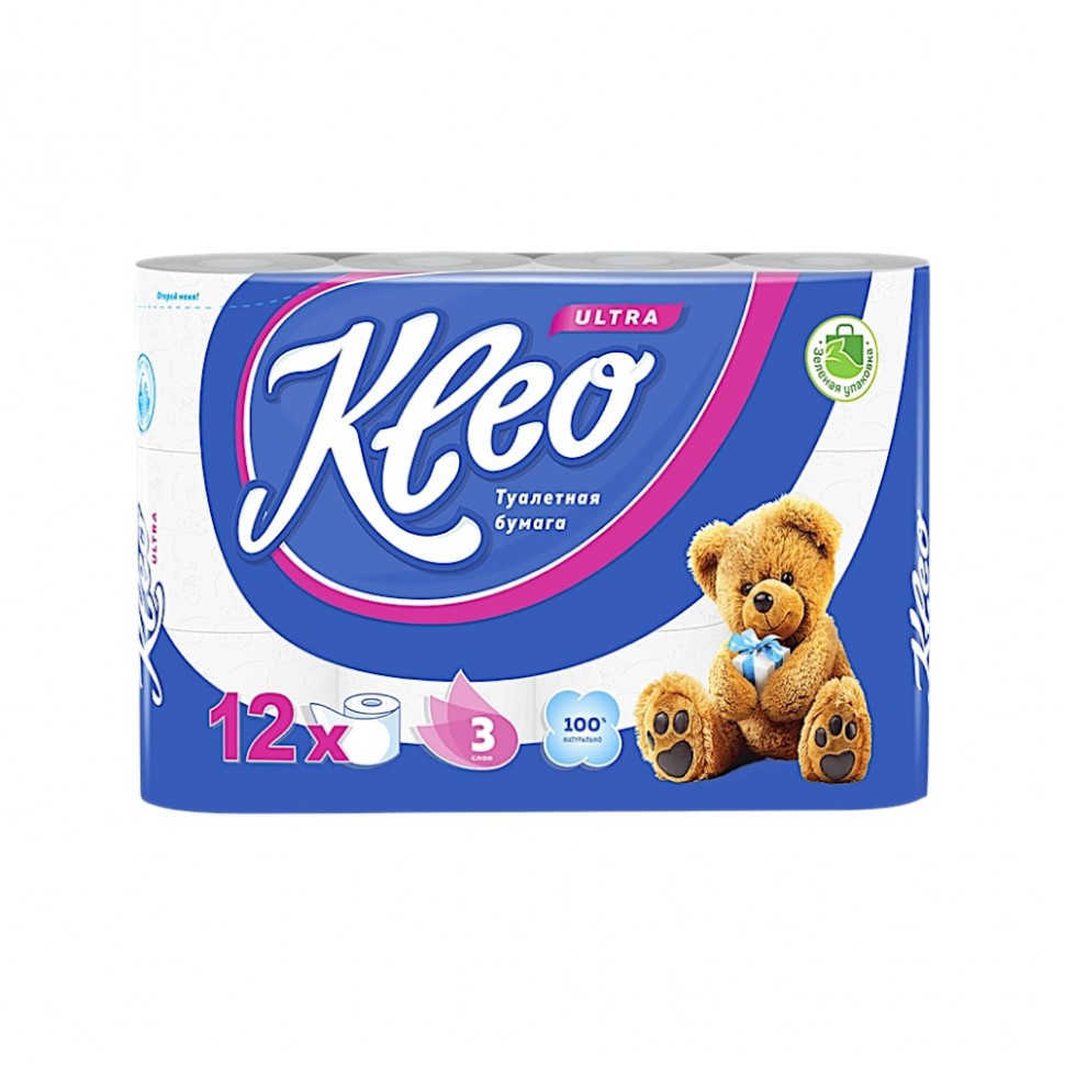Бумага туалетная  Kleo Ultra,  3 слоя, 12 рулонов