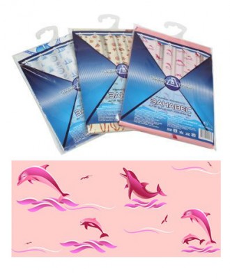 Штора для ванной полиэтиленовая 180*180см 45мкм GG ДЕЛЬФИНЫ Розовые (40/3)