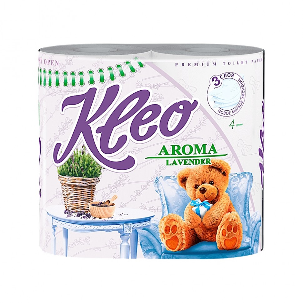 Бумага туалетная  Kleo аромат Лаванда,  3 слоя, 4 рулона