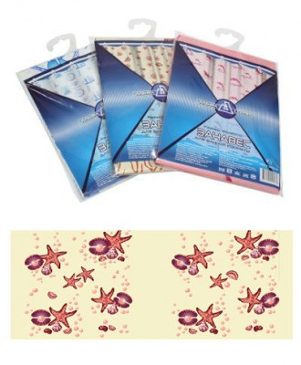 Штора для ванной полиэтиленовая 180*180см 45мкм GG МОРСКАЯ ЗВЕЗДА Бежевая (40)