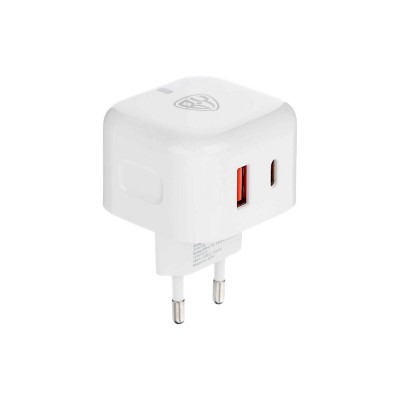 Сетевое зарядное устройство BY Corner 20Вт, USB-C, USB-A, QC,PD,110-240В,50-60Гц, пластик, белый