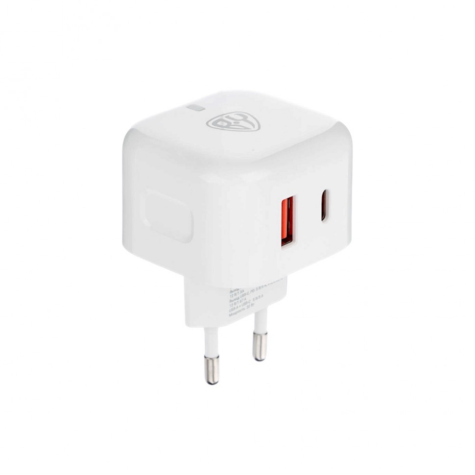 Сетевое зарядное устройство BY Corner 20Вт, USB-C, USB-A, QC,PD,110-240В,50-60Гц, пластик, белый
