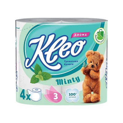 Бумага туалетная  Kleo аромат Мята,  3 слоя, 4 рулона