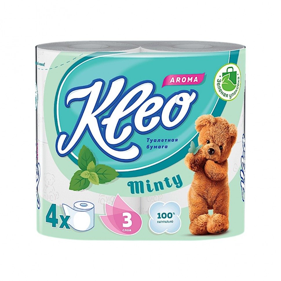 Бумага туалетная  Kleo аромат Мята,  3 слоя, 4 рулона