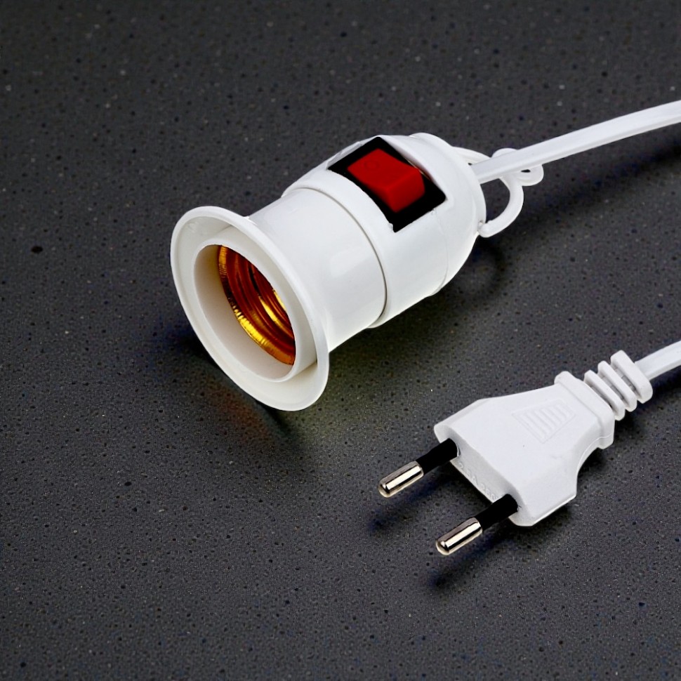 Удлинитель для лампочки с выключателем, Е27, 3 м, медь