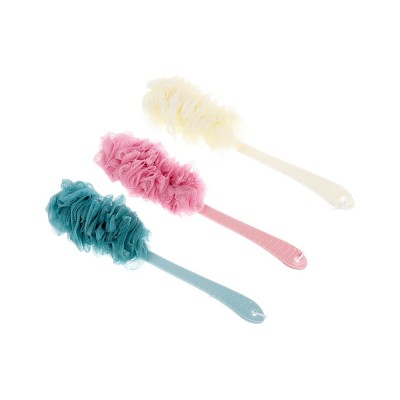 Мочалка банная с массажным эффектом с ручкой, полиэтилен, пластик, 41,5см, 3 цвета, МС24-05