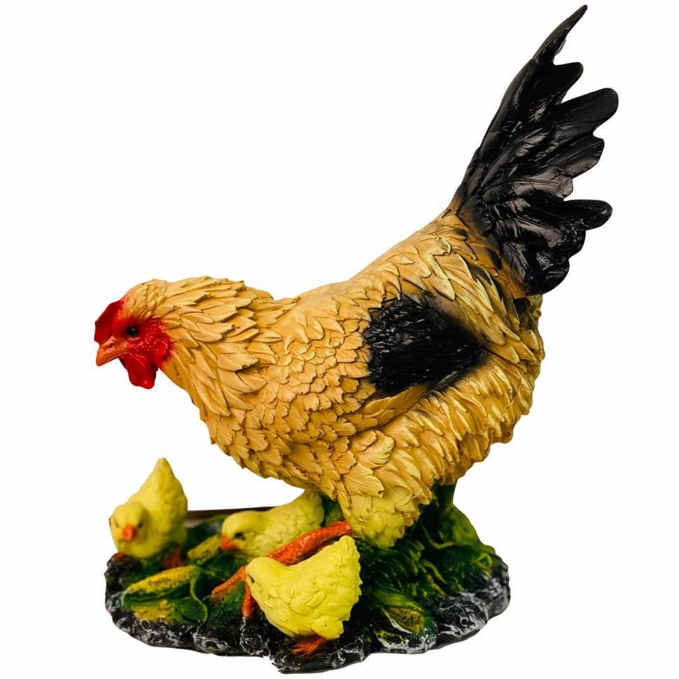Фигура садовая Курица с цыплятами с зерном Н-42см F546