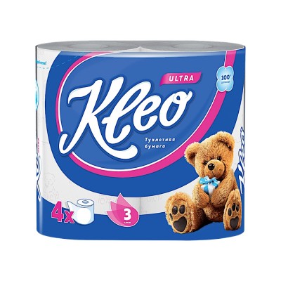 Бумага туалетная Kleo Ultra, 3 слоя, 4 рулона