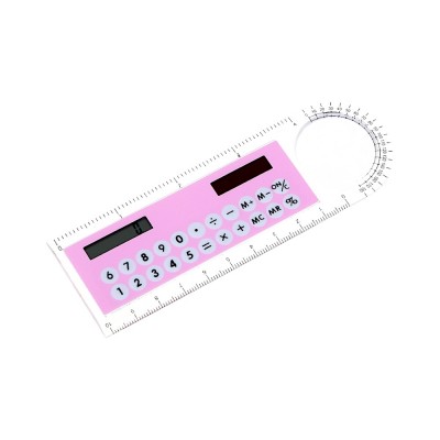 Калькулятор-линейка 4,5х13,3см, 4 цвета 8-разр.с лупой и транспортиром, солн.питание (20)