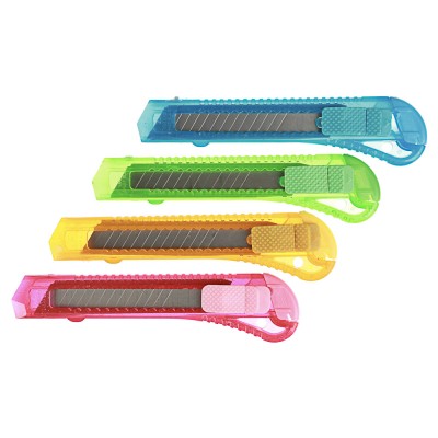 Нож канцелярский средний, лезвие до 18мм, 15,5x3см, ассорти 4 цвета, в пакете (12)