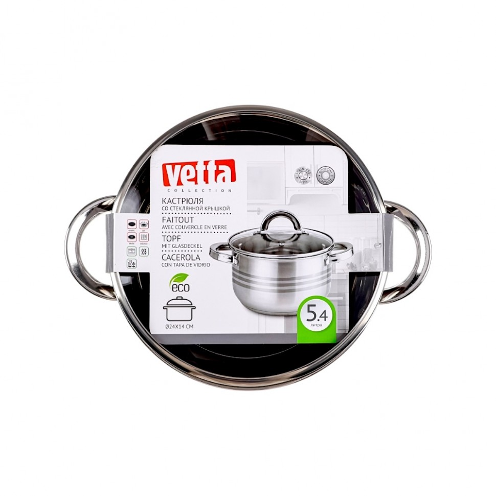 Кастрюля Фултон 24х14см, 5,4л, со стекл. крышкой, индукция