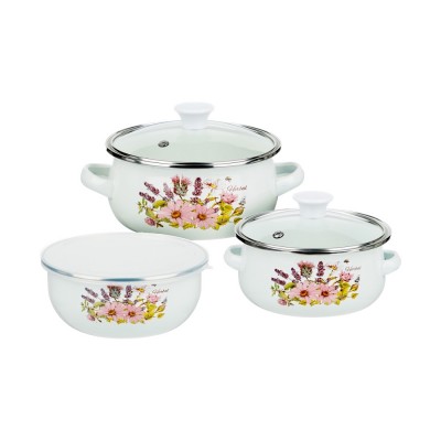 Набор мини-кастрюли 2шт.+салатник 1шт., с крышками, 6 пр (14/16/+14см, 0,7/1,1+0,7л) &quot;Ботаника&quot;