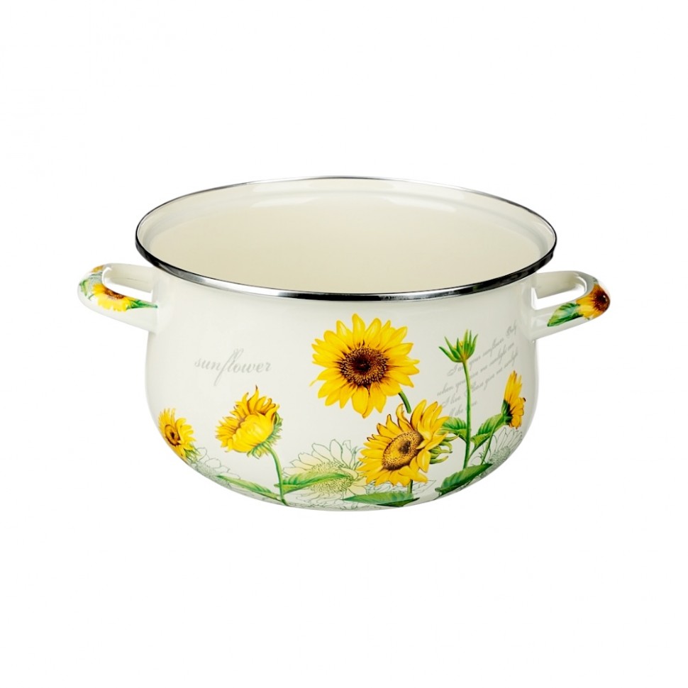 Кастрюля эмалированная Подсолнухи, 22см, 3,6л, индукция
