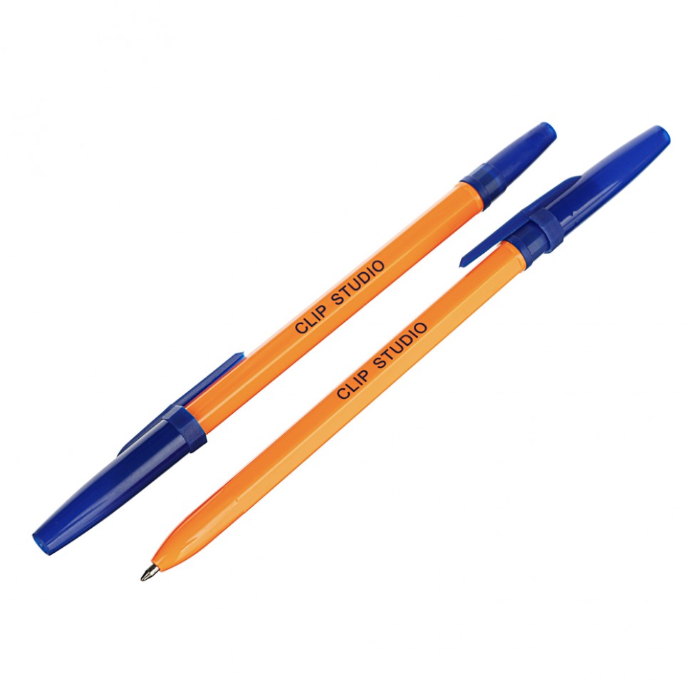 Ручка шариковая синяя, с желтым корпусом, линия 0,7 мм