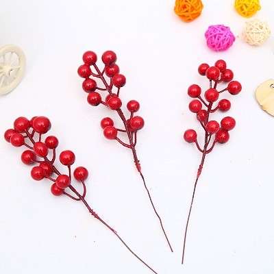 Украшение Новогоднее ветвь ягоды 17см красная (10)