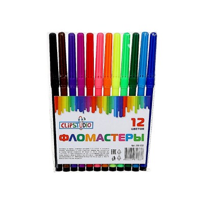 Фломастеры 12 цветов с цветным колпачком, пластик, в ПВХ пенале ClipStudio (12)