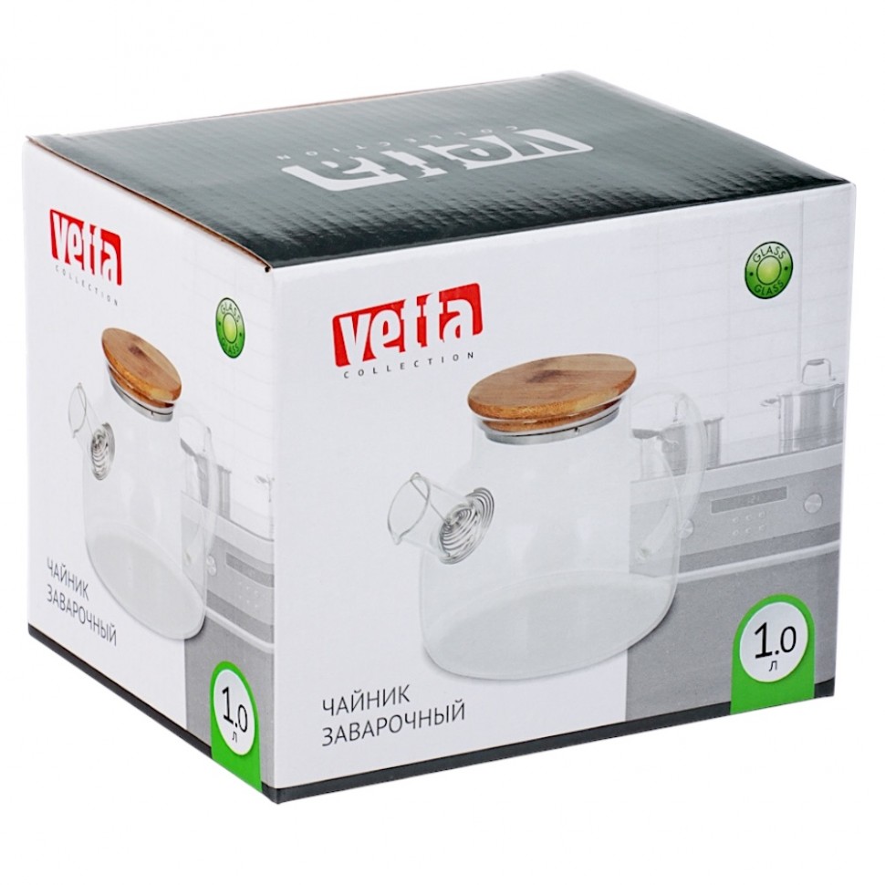 Чайник заварочный 1000мл, с металлическим фильтром, стекло