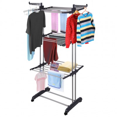 Сушилка для белья складная, 3 уровня, на колесах, 70см*h170см Three Layers Clothes Rack