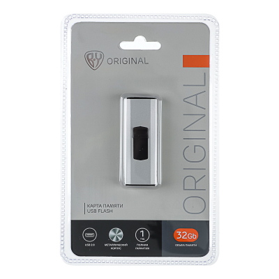 Флеш-карта USB2.0 выдвижная Silverslide, 32гб, блистер, алюминий, пластик, серебристый