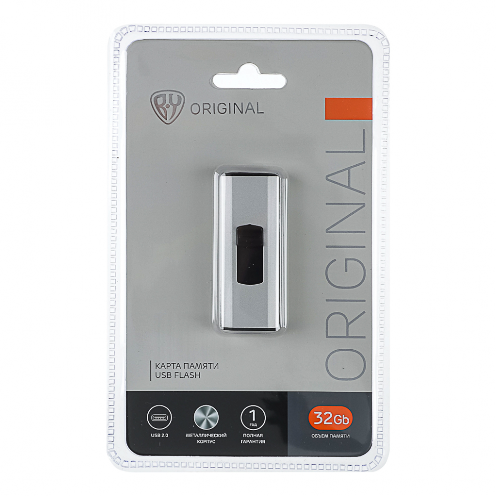 Флеш-карта USB2.0 выдвижная Silverslide, 32гб, блистер, алюминий, пластик, серебристый