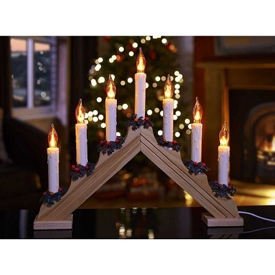 Электрогирлянда подсвечник на 7 мерцающих свечей дерево 39*30*5см Д-3 (12)