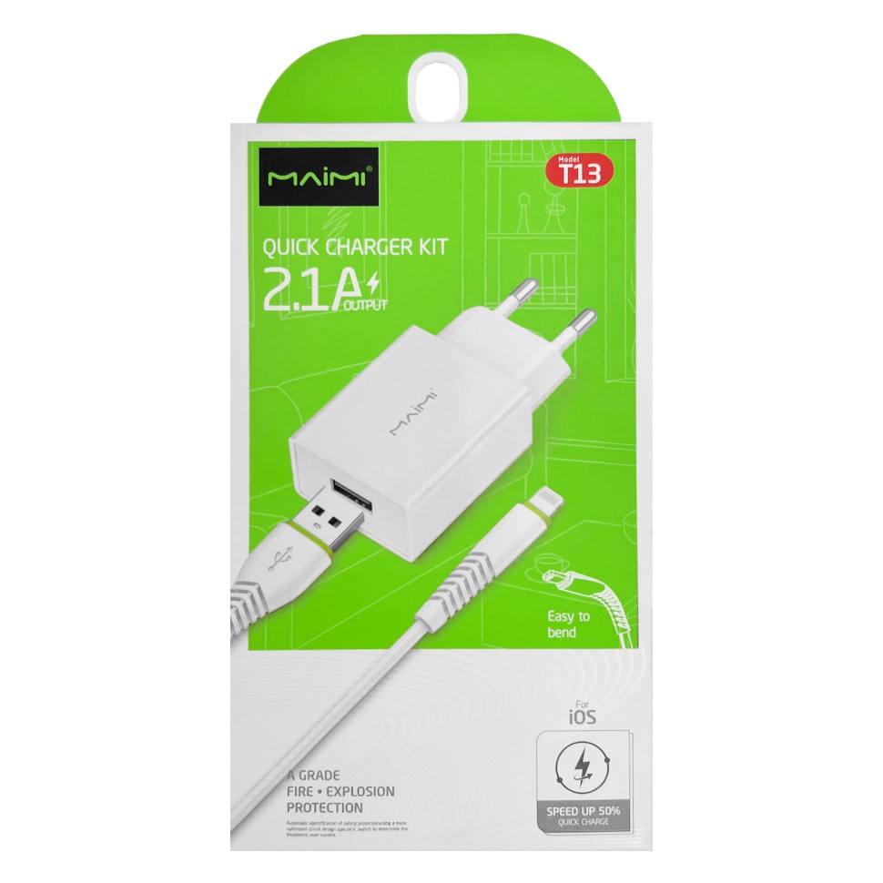 Зарядное устройство Maimi Power Adapter 2,1A + Кабель USB- Lightning 1м T13