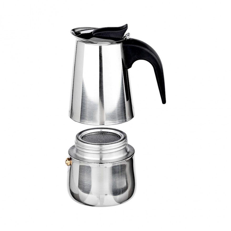 Кофеварка гейзерная, 4 чашки, нержавеющая сталь, нейлоновая ручка